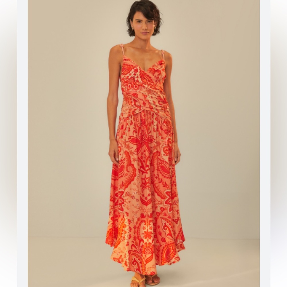 NWOT FARM Rio Jaipur Crossover 100% Viscose Maxi Sundress in Red Size Large